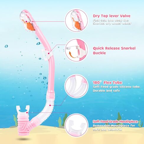 Dry Snorkel for Kids, Ultimate Snorkel Tube for Snorkeling, Freediving & Swimming, Easy-Breath Technology, Top-Mounted Dry Valve & Food-Grade Silicone Mouthpiece in Kuwait
