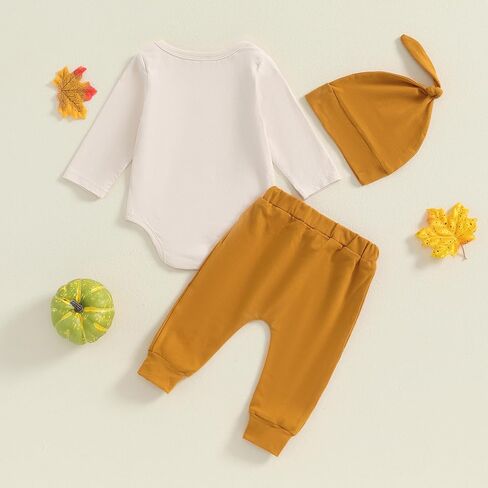 Thanksgiving Baby Boy Outfit Turkey Long Sleeve Romper Solid Color Pants Newborn Thanksgiving Clothes Set with Hat in Saudi Arabia