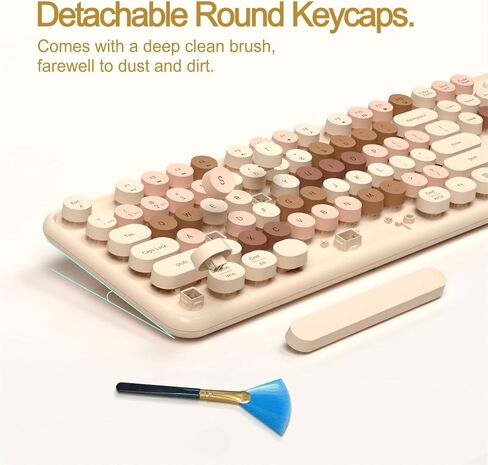 JAMfit وضع مزدوج بلوتوث ولوحة مفاتيح 2.4 جيجا هرتز لاسلكية متعددة الأجهزة، أغطية مفاتيح دائرية كلاسيكية، لوحة مفاتيح لاسلكية 104 مفتاح لوحة مفاتيح كاملة الحجم لأجهزة iPad، والكمبيوتر اللوحي، والكمبيوتر المحمول، والكمبيوتر الشخصي (ملونة باللون القهوة) in Kuwait