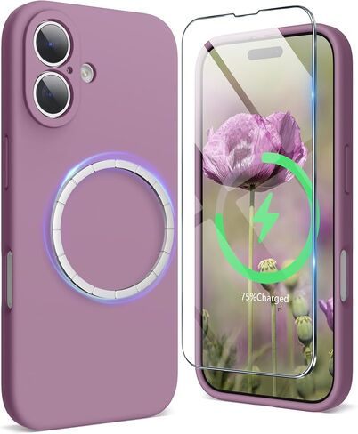 SURPHY Designed for iPhone 16 Plus Case Compatible with MagSafe (6.7 inch 2024), with Screen Protector Liquid Silicone Phone Case (Camera Protective, Soft Microfiber Lining), Lilac Purple in Kuwait