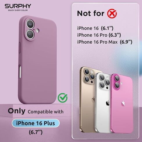 SURPHY Designed for iPhone 16 Plus Case Compatible with MagSafe (6.7 inch 2024), with Screen Protector Liquid Silicone Phone Case (Camera Protective, Soft Microfiber Lining), Lilac Purple in Kuwait