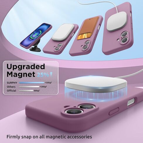 SURPHY Designed for iPhone 16 Plus Case Compatible with MagSafe (6.7 inch 2024), with Screen Protector Liquid Silicone Phone Case (Camera Protective, Soft Microfiber Lining), Lilac Purple in Kuwait