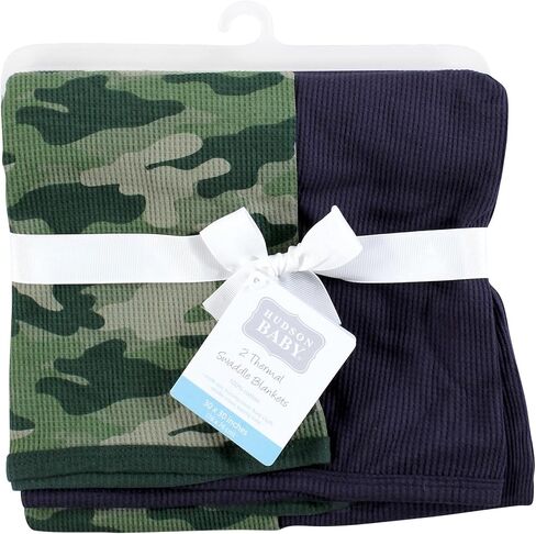Hudson Baby Unisex Baby Thermal Receiving Blanket 2pk, Basic Camo, One Size in Saudi Arabia