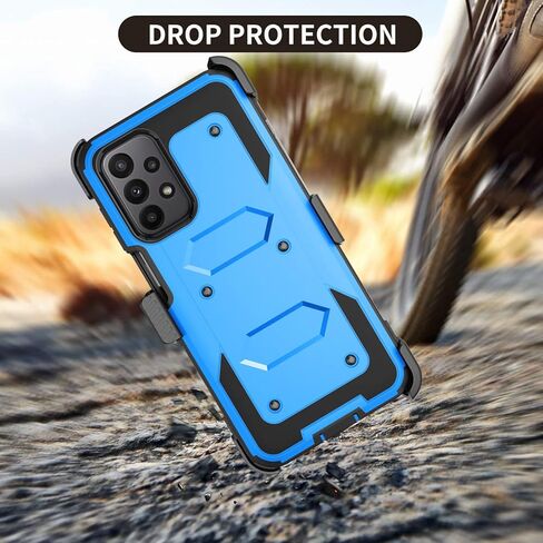 حافظة هاتف Galaxy A23 5G، حافظة هاتف Takfox لهاتف سامسونج جالاكسي A23 5G مع واقيات شاشة ومشبك حزام للهاتف وحافظة حماية شديدة التحمل مضادة للصدمات [حماية لكامل الجسم] غطاء متين بمسند - أزرق in Kuwait