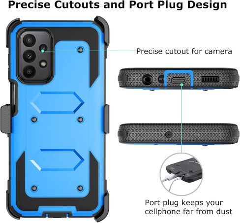 حافظة هاتف Galaxy A23 5G، حافظة هاتف Takfox لهاتف سامسونج جالاكسي A23 5G مع واقيات شاشة ومشبك حزام للهاتف وحافظة حماية شديدة التحمل مضادة للصدمات [حماية لكامل الجسم] غطاء متين بمسند - أزرق in Kuwait