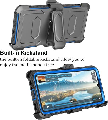 حافظة هاتف Galaxy A23 5G، حافظة هاتف Takfox لهاتف سامسونج جالاكسي A23 5G مع واقيات شاشة ومشبك حزام للهاتف وحافظة حماية شديدة التحمل مضادة للصدمات [حماية لكامل الجسم] غطاء متين بمسند - أزرق in Kuwait