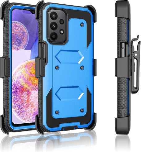 حافظة هاتف Galaxy A23 5G، حافظة هاتف Takfox لهاتف سامسونج جالاكسي A23 5G مع واقيات شاشة ومشبك حزام للهاتف وحافظة حماية شديدة التحمل مضادة للصدمات [حماية لكامل الجسم] غطاء متين بمسند - أزرق in Kuwait