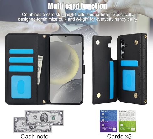 Asuwish Phone Case for Samsung Galaxy A15 5G/4G Wallet Cover with Tempered Glass Screen Protector and RFID Card Holder Slot Stand Wrist Strap Cell Accessories Mobile A 15 G5 15A Women Men Black in Saudi Arabia