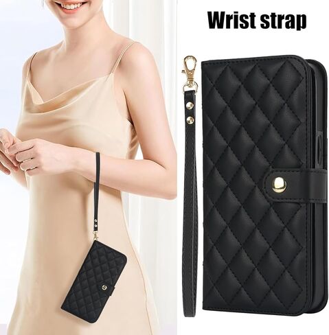 Asuwish Phone Case for Samsung Galaxy A15 5G/4G Wallet Cover with Tempered Glass Screen Protector and RFID Card Holder Slot Stand Wrist Strap Cell Accessories Mobile A 15 G5 15A Women Men Black in Saudi Arabia