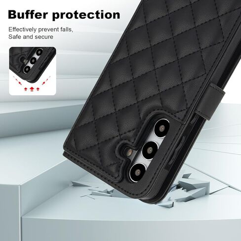 Asuwish Phone Case for Samsung Galaxy A15 5G/4G Wallet Cover with Tempered Glass Screen Protector and RFID Card Holder Slot Stand Wrist Strap Cell Accessories Mobile A 15 G5 15A Women Men Black in Saudi Arabia