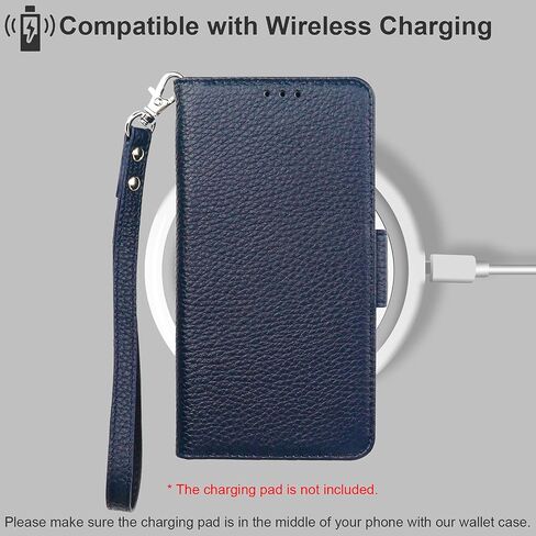 حافظة محفظة Bocasal لهاتف iPhone 13 Pro Max 5G، تدعم الجلد الأصلي الشحن اللاسلكي RFID وحامل فتحات بطاقات، حامل كتاب مسند قابل للطي مع حزام معصم 6.7 بوصة (أزرق ملكي) in Kuwait