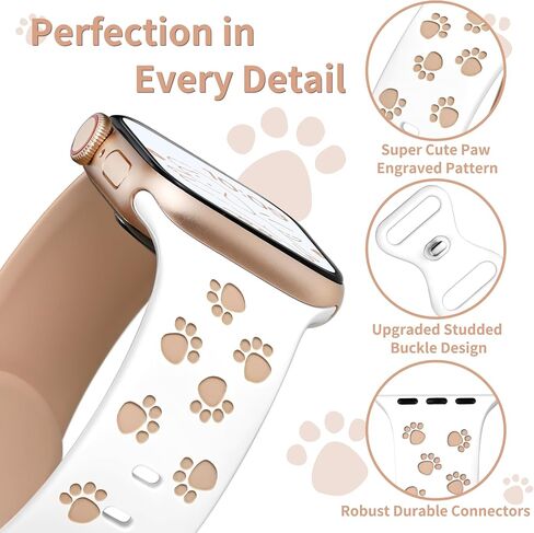 متوافق مع أحزمة ساعة Apple Watch الأنيقة للنساء والرجال مقاس 40 مم 41 مم 38 مم، أحزمة Paw iWatch ذات لونين لساعة Apple Watch Ultra 2 1 SE Series 10 9 8 7 6 5 4 3 2 1 سوار رياضي (أبيض وشاي الحليب) in Kuwait