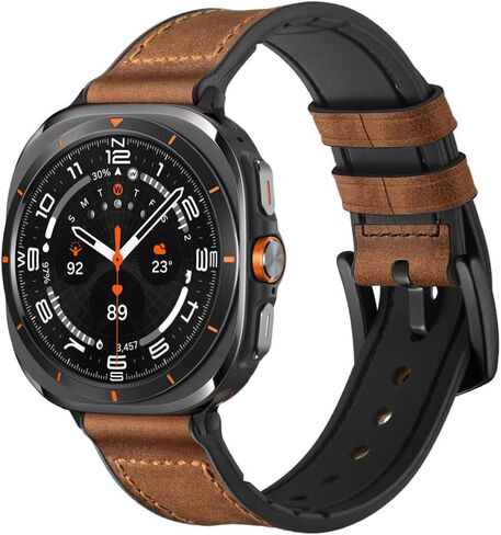 Compatible with Samsung Galaxy Watch Ultra 47mm Band,Sweatproof Genuine Leather and Rubber Hybrid Band Strap Compatible with Galaxy Watch Ultra Band (2024) in Saudi Arabia