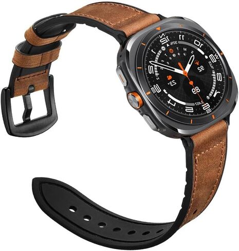 Compatible with Samsung Galaxy Watch Ultra 47mm Band,Sweatproof Genuine Leather and Rubber Hybrid Band Strap Compatible with Galaxy Watch Ultra Band (2024) in Saudi Arabia