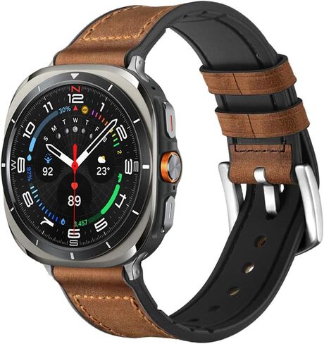Compatible with Samsung Galaxy Watch Ultra 47mm Band,Sweatproof Genuine Leather and Rubber Hybrid Band Strap Compatible with Galaxy Watch Ultra Band (2024) in Saudi Arabia