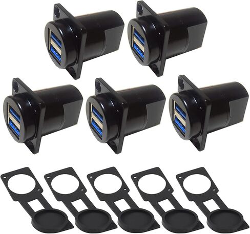 Dual USB3.0 IP67 Waterproof Connector, 2 Ports Panel Mount Female to Female USB Bulkhead Coupler Adapter with Weatherproof Dust Cap in Kuwait