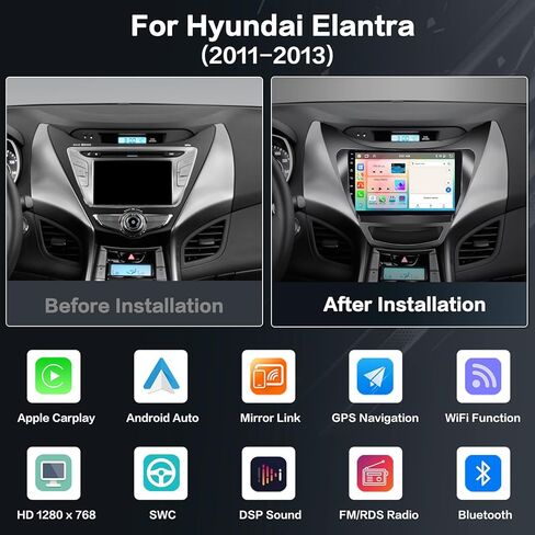 Hi-Fi 2+64G Android 13 Car Stereo Radio for Hyundai Elantra 2011-2013, 9'' HD Touch Screen with Wireless Apple CarPlay Android Auto, AHD Backup Camera, Mirror Link, GPS, WiFi in Kuwait