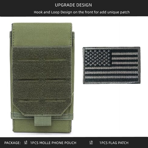 Black Universal Tactical Molle Waterproof Mobile Phone Holster for iPhone 13 Pro Max/12 Pro Max/11 Pro Max/XS Max Less 6.7" Phone(Fits Otterbox/Survivor Protective Case on) with US Flag Patch in Kuwait