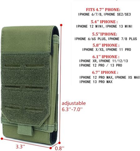 Black Universal Tactical Molle Waterproof Mobile Phone Holster for iPhone 13 Pro Max/12 Pro Max/11 Pro Max/XS Max Less 6.7" Phone(Fits Otterbox/Survivor Protective Case on) with US Flag Patch in Kuwait