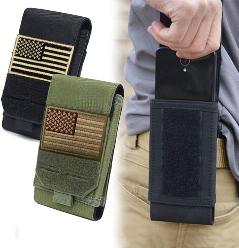 Black Universal Tactical Molle Waterproof Mobile Phone Holster for iPhone 13 Pro Max/12 Pro Max/11 Pro Max/XS Max Less 6.7" Phone(Fits Otterbox/Survivor Protective Case on) with US Flag Patch in Kuwait