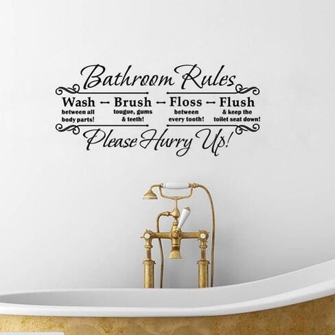 VICASKY Bathroom Rules Wall Decal Mural Decor Vinyl Quotes Sticker Wash Washroom Toilet WC Sign Wall Art Decor for Home Bathroom in Saudi Arabia