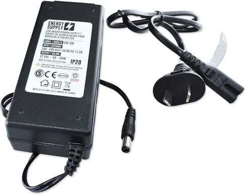 Power Supply DC 12V 5A 60W Plug Size: (OD 5.5mm | ID 2.1mm). UL Certified. for Led Lights Strips, Speakers, Amplifiers, PC Power Supply. in Saudi Arabia
