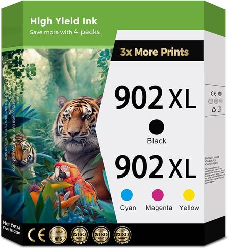 خرطوشة حبر 902XL متوافقة مع HP 902 XL (حزمة كومبو باللون الأسود 4) لـ HP902 مع OfficeJet 6978 6958 6968 6970 6960 6975 6962 6950 6954 6951 6956 6961 6963 6964 6966 سماوي أرجواني أصفر in Kuwait