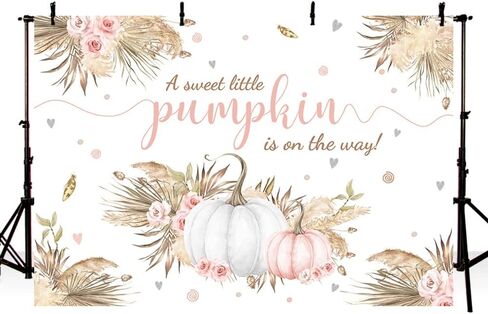 MEHOFOND 7x5ft Autumn Boho Little Pumpkin Backdrop for Girl Baby Shower Fall Leaves Pampas Grass Pink White Floral Background for Photography Party Decorations Banner Photo Booth Props in Saudi Arabia