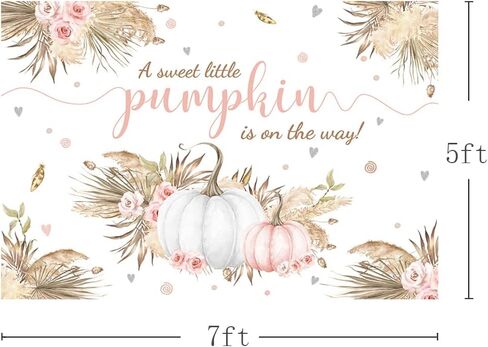 MEHOFOND 7x5ft Autumn Boho Little Pumpkin Backdrop for Girl Baby Shower Fall Leaves Pampas Grass Pink White Floral Background for Photography Party Decorations Banner Photo Booth Props in Saudi Arabia