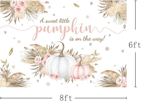 MEHOFOND 7x5ft Autumn Boho Little Pumpkin Backdrop for Girl Baby Shower Fall Leaves Pampas Grass Pink White Floral Background for Photography Party Decorations Banner Photo Booth Props in Saudi Arabia