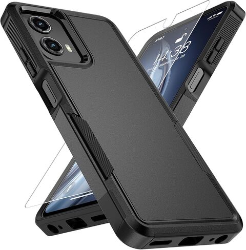 for Moto G 5G 2024 Case with HD Screen Protector, 10 FT Military Grade Drop Protection, Anti-Slip Breathable Design, Air Cushion Full-Body Protection Phone Case, Black in Saudi Arabia
