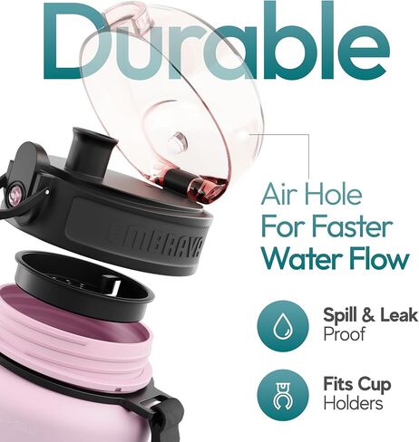 Embrava Best Sports Water Bottle - 32oz Large - Fast Flow, Flip Top Leak Proof Lid w/One Click Open - Non-Toxic BPA Free & Eco-Friendly Plastic in Kuwait