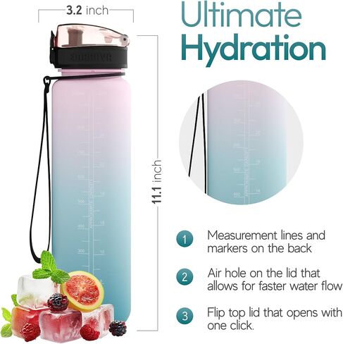 Embrava Best Sports Water Bottle - 32oz Large - Fast Flow, Flip Top Leak Proof Lid w/One Click Open - Non-Toxic BPA Free & Eco-Friendly Plastic in Kuwait