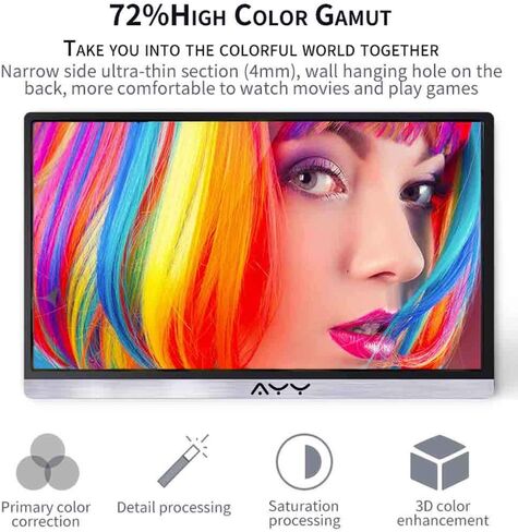 شاشة محمولة AYY مقاس 15.6 بوصة، دقة Full HD 1080P IPS، 60 هرتز، استجابة 1 مللي ثانية، رفيعة للغاية، USB-C وMini-HDMI، حامل قابل للتعديل، مكبرات صوت مدمجة، مثالية للألعاب والسفر in Saudi Arabia