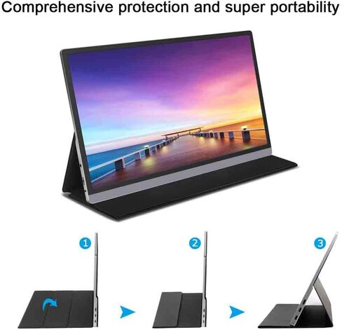 شاشة محمولة AYY مقاس 15.6 بوصة، دقة Full HD 1080P IPS، 60 هرتز، استجابة 1 مللي ثانية، رفيعة للغاية، USB-C وMini-HDMI، حامل قابل للتعديل، مكبرات صوت مدمجة، مثالية للألعاب والسفر in Saudi Arabia