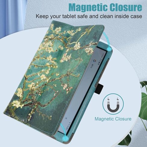 حافظة DMLuna لجهاز TCL Tab 8 SE (الموديل: 6048E) / 8 Plus (الموديل: 9138S)، 2024/8 LE Tablet (الموديل: 9137W) 2023، غطاء حامل من جلد البولي يوريثان الفاخر مع حزام يد/فتحة للبطاقة، زهر اللوز in Saudi Arabia
