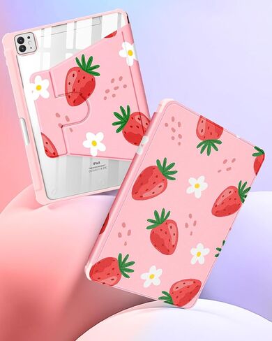 حافظة لجهاز iPad Pro 13 بوصة M4 2024 - للنساء والفتيات والأطفال غطاء فوليو لطيف مع حامل قلم رصاص بتصميم فراولة جرلي وحامل دوار لجهاز iPad Pro 13 بوصة 2024 (A2925 A2926 A3007) in Kuwait