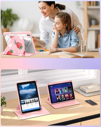 حافظة لجهاز iPad Pro 13 بوصة M4 2024 - للنساء والفتيات والأطفال غطاء فوليو لطيف مع حامل قلم رصاص بتصميم فراولة جرلي وحامل دوار لجهاز iPad Pro 13 بوصة 2024 (A2925 A2926 A3007) in Kuwait