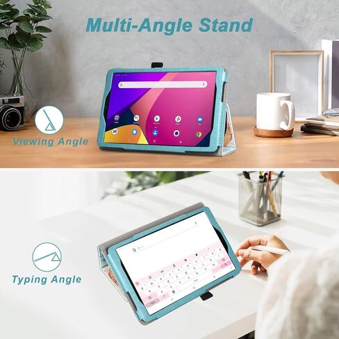 حافظة DMLuna لجهاز TCL Tab 8 SE (الموديل: 6048E) / 8 Plus (الموديل: 9138S)، 2024/8 LE Tablet (الموديل: 9137W) 2023، غطاء حامل من جلد البولي يوريثان الفاخر مع حزام يد/فتحة للبطاقة، زهر اللوز in Saudi Arabia