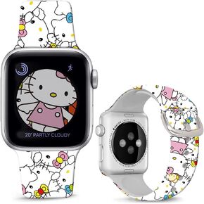 Compatible with Apple Watch Band Hello K Sweet Pink 49mm/46mm/45mm/44mm/42mm(Series 3 2 1),Soft Silicone Kawaii Cute Strap Compatible with iWatch Series SE 10 9 8 7 6 5 4 3 2 1 Kids Girls Women