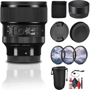 Sigma 85mm f/1.4 DG DN Art Lens for Sony E (322965) Bundle: Lens Hood, Lens Cover, Lens Pouch, 3-Piece Filter Kit, Full Cleaning Kit, Lens Cap Keeper