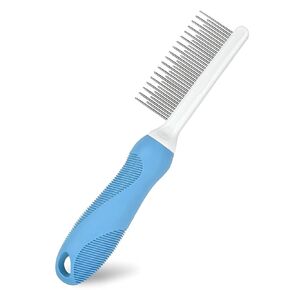 Puipuisoul Detangling Pet Comb for Dog & Cat, Grooming Comb with Long & Short Stainless Steel Teeth, Safely Remove Knots & Tangles for Healthy Shiny Coat, Gentle Effective Detangling Tool for Pet Hair