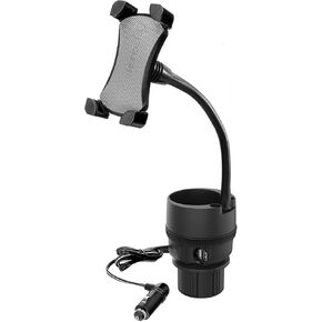 ToughTested Commuter Power Cup Adjustable Rugged Phone Holder with Expanding Cupholder Base, 9-Inch Gooseneck Arm, USB Ports, and DC Power Socket for Vehicles