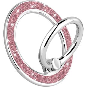 Glitter Magnetic Phone Ring Holder for iPhone 15 14 13 12 Pro Max Plus Series Magsafe Accessories, 360° Rotatable Finger Grip Kickstand Wireless Charging，Silver