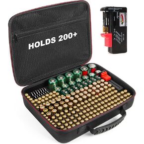 Spacimgy Battery Organizer Storage Case with Tester,Waterproof Carrying Battery Case Bag,Battery Vault Box for Garage Organization Holds 126+ Batteries AA AAA C D 9V (Batteries are Not Included)