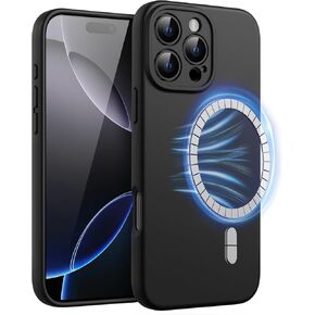 حافظة JETech من السيليكون المغناطيسي لهاتف iPhone 16 Pro مقاس 6.3 بوصة، متوافقة مع MagSafe، ملمس ناعم حريري، غطاء هاتف ممتص للصدمات مع حماية كاملة لعدسة الكاميرا (أسود)