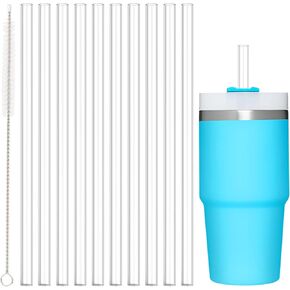 10 Pcs Replacement Straw for Stanley Cup 40 oz 30 oz 20 oz 14 oz 64 oz Tumbler, Clear Reusable long Straws with Cleaning Brush for Stanley Adventure Tumbler Accessories, Dishwasher Safe