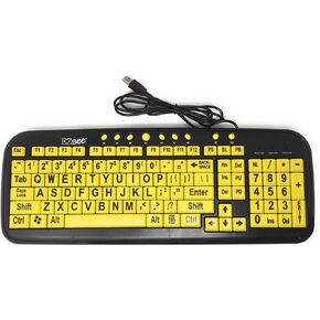 New and Improved: EZSee by DC - Large Print Computer Keyboard USB Wired (Yellow Keys with Black Jumbo Oversized Print Letters) for Visually Impaired Individuals, Low Vision, or Low Light for Seniors