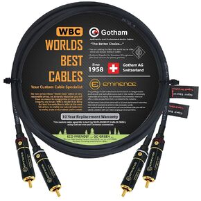 WORLDS BEST CABLES 4.5 Foot RCA Cable Pair - Gotham GAC-4/1 (Black) Star-Quad, Audio Interconnect Cable with Premium Gold plated Locking RCA Connectors - Directional - CUSTOM MADE