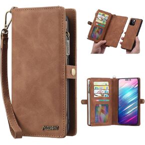 iPhone 14 Pro Flip Leather Wallet Detachable Case Card Slots Holder Zipper Purse Magnetic Cover Hand Strap Cash Pocket Pouch Wallet for iPhone 14 Pro Wonman Man (Brown)